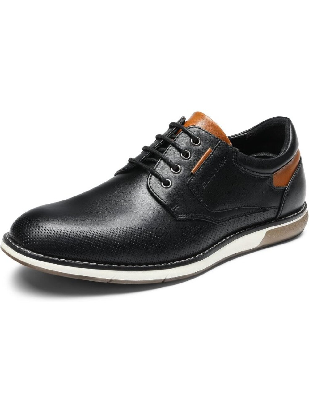 Men's Black Shock-absorbent Perforated Synthetic Fit Leather Oxford Derby Shoes